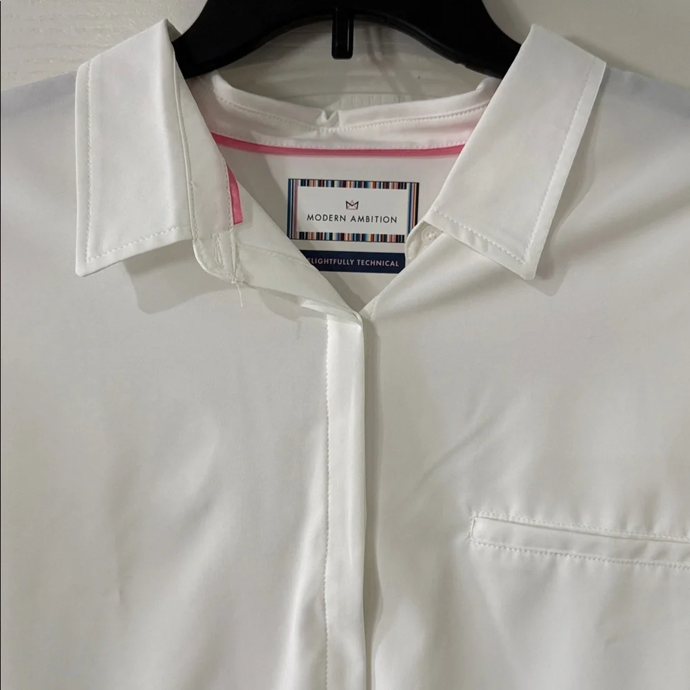 Modern Ambition White Delightfully Technical‎ Office Classic Travel Shirt XL NWT